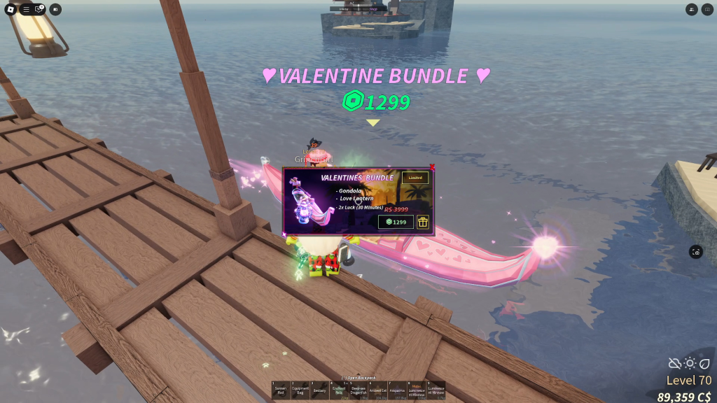 A Fisch player is looking at the Valentine Bundle