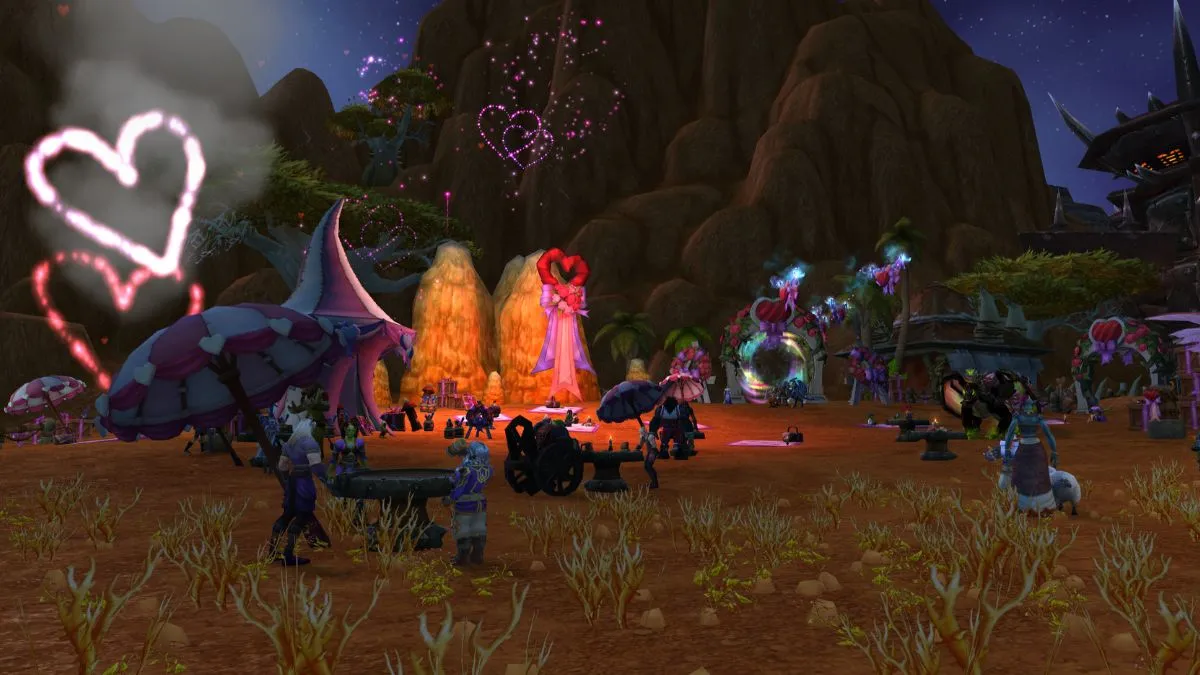 A celebration in Durotar with many horde races celebrating Love is in the Air.