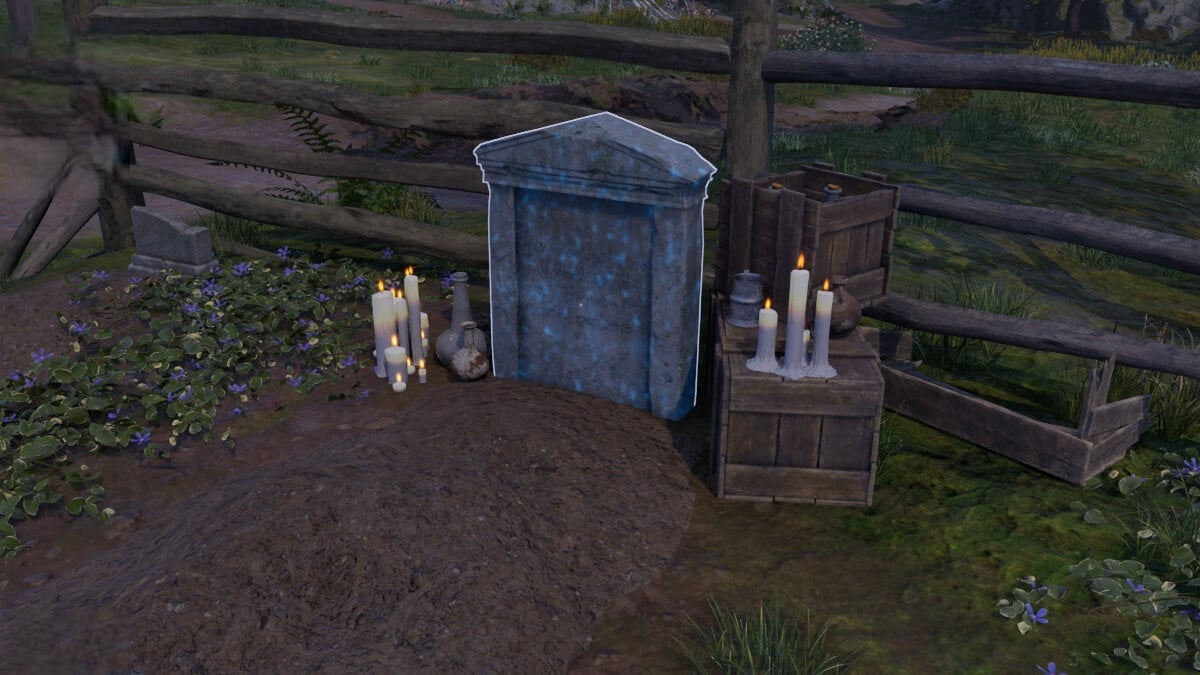 Avowed screenshot of a burial site, featured in the 'Elder Offerings' sidequest.