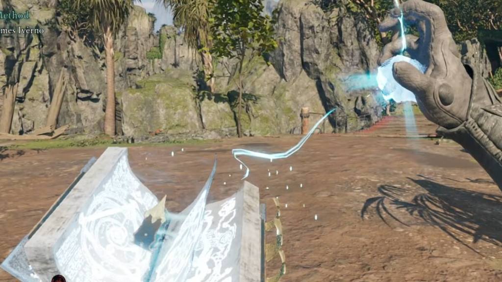 Avowed screenshot showing a wizard using the Bristling Frost spell.