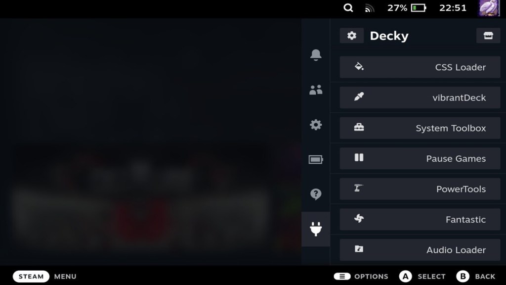 Steam Decky menu