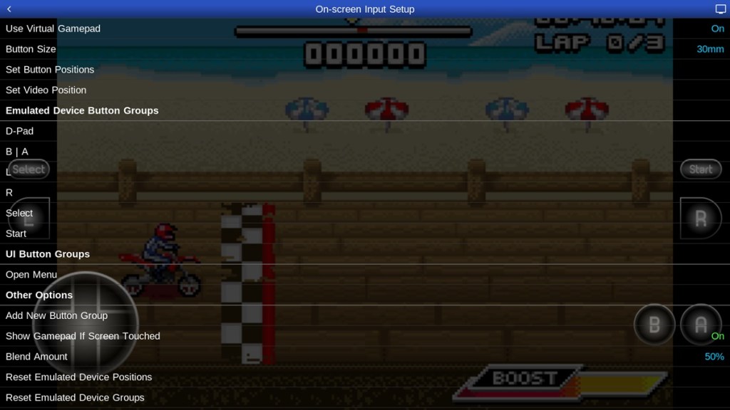 On-screen input options in Gba.emu