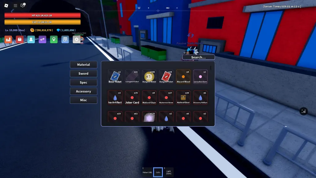 Corrupted Tickers shown in the player's inventory in Verse Piece Roblox experience