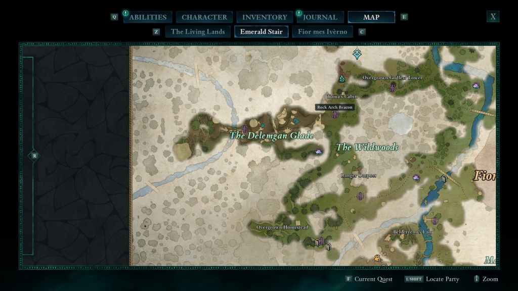 Bear locations marked on map in Avowed's Emerald Stair region