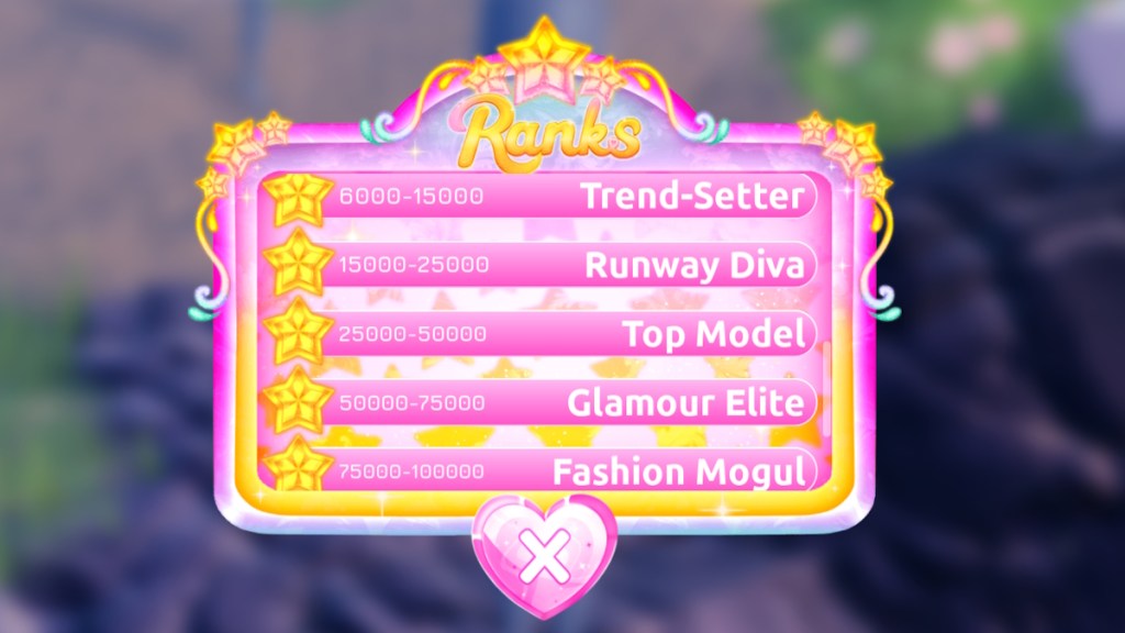 Some of the available ranks in Dress to Impress