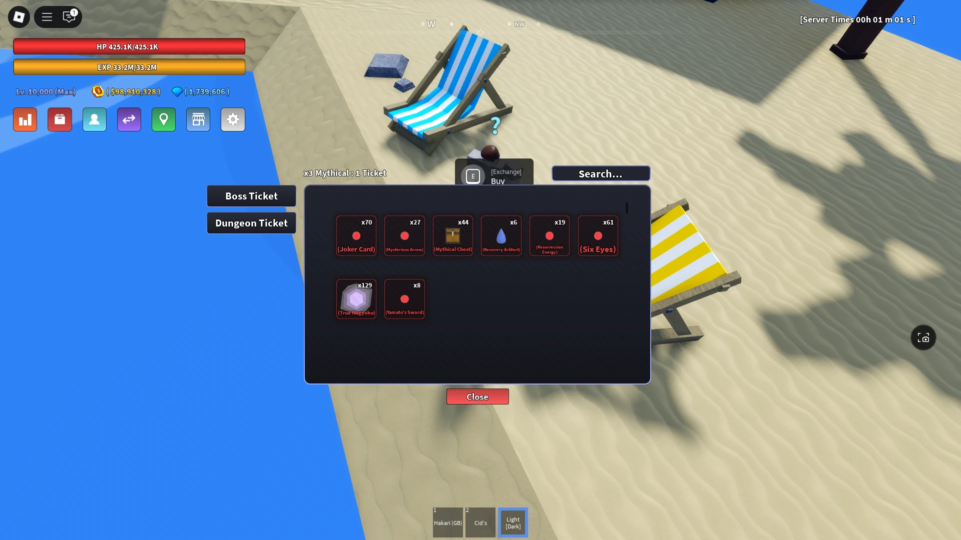 Dungeon Ticket exchange menu in Verse Piece Roblox experience