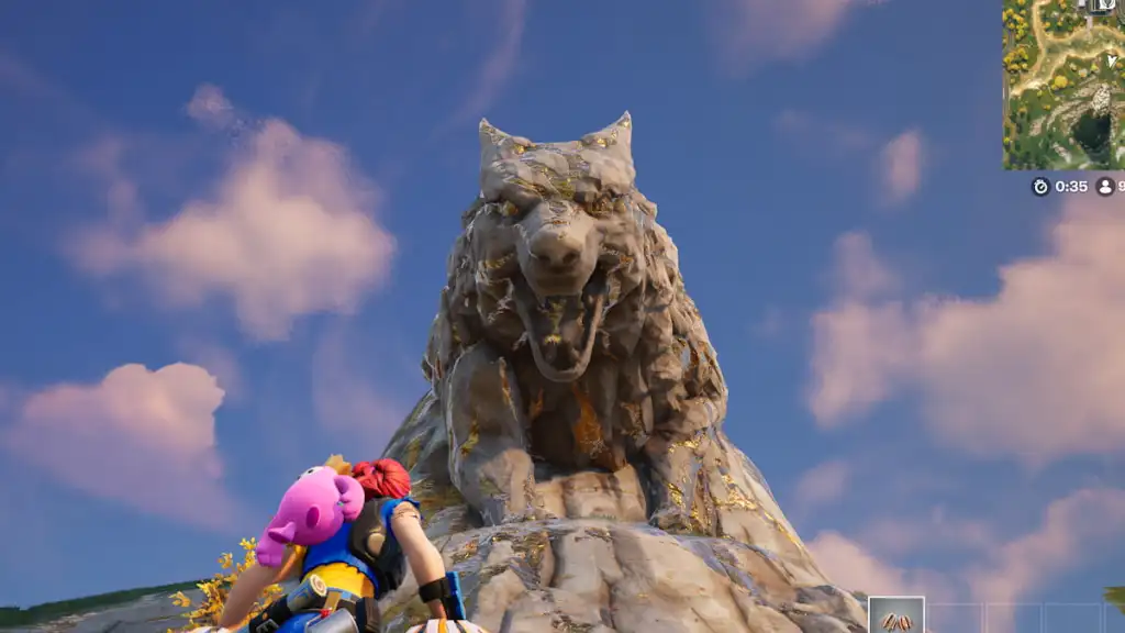 Fortnite wolf statue near Crime City