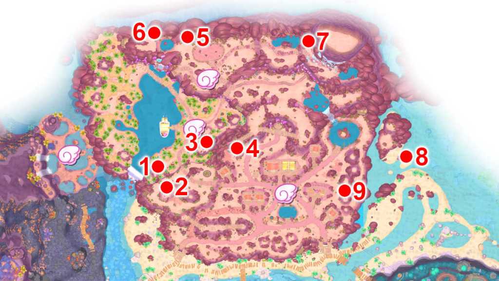 Locations of Challenge Courses on Gemstone Mountain in Hello Kitty Island Adventure