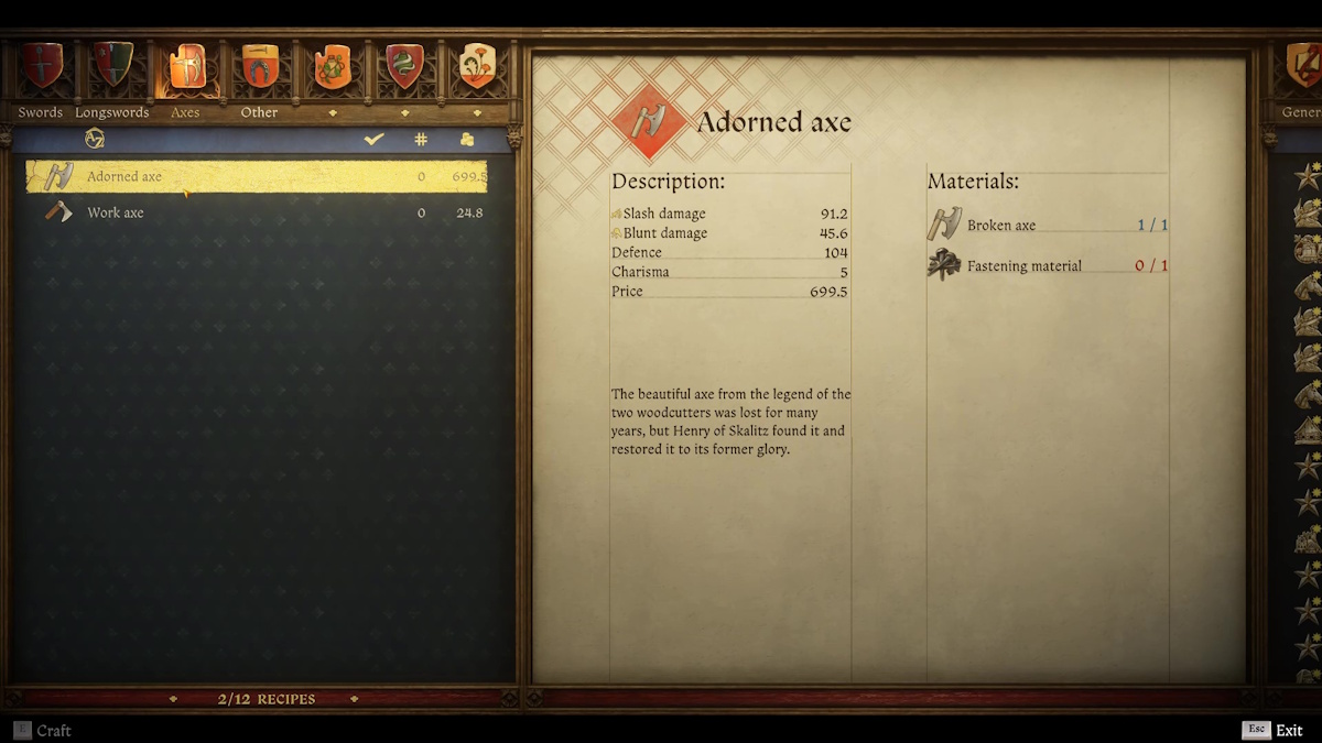 Kingdom Come Deliverance 2 - how to find Axe from the Lake - Axe repair menu