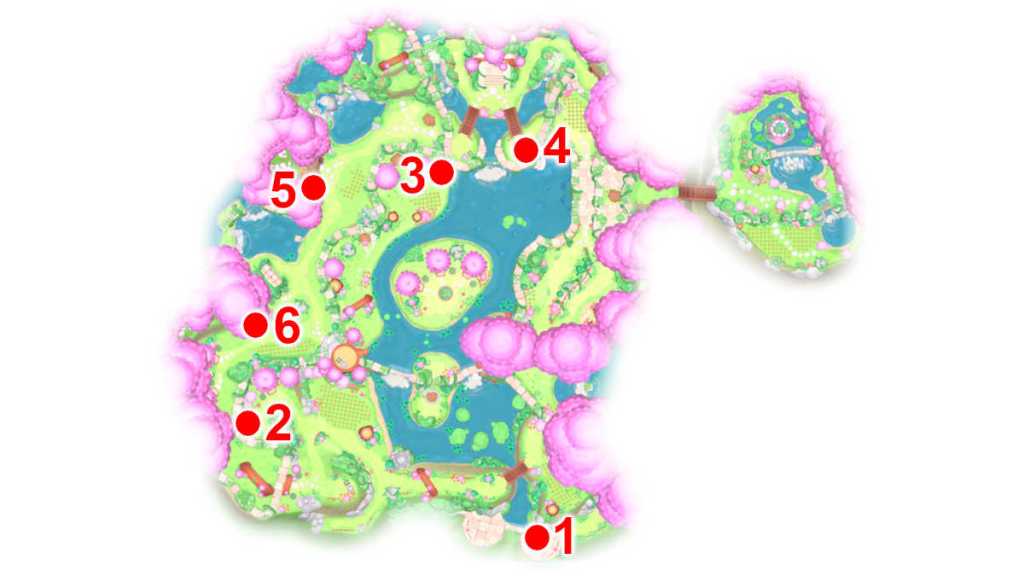 Locations of Challenge Courses in Merry Meadow in Hello Kitty Island Adventure