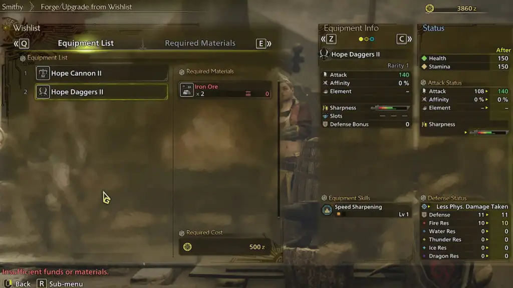 Monster Hunter Wilds wishlist menu