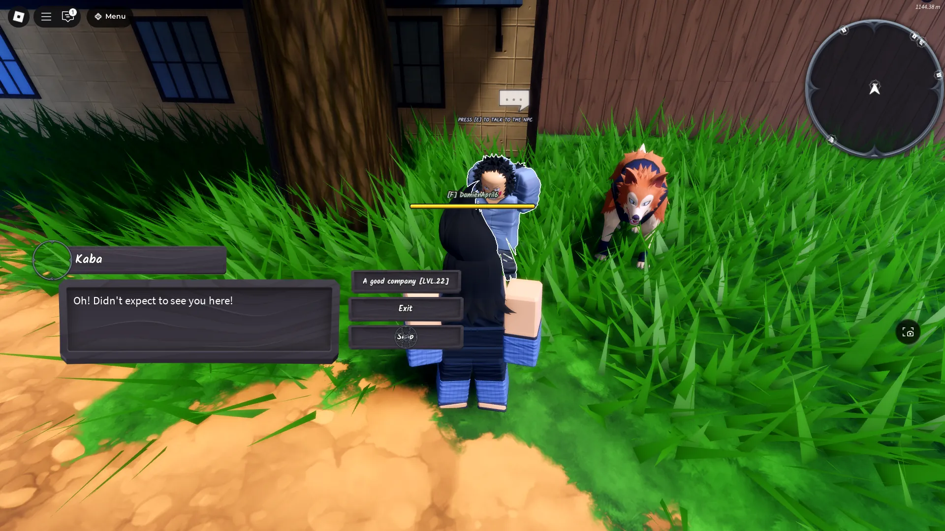 A player receiving the Good Company quest from the Kaba NPC that rewards them with a mount in Ninja Time Roblox experience