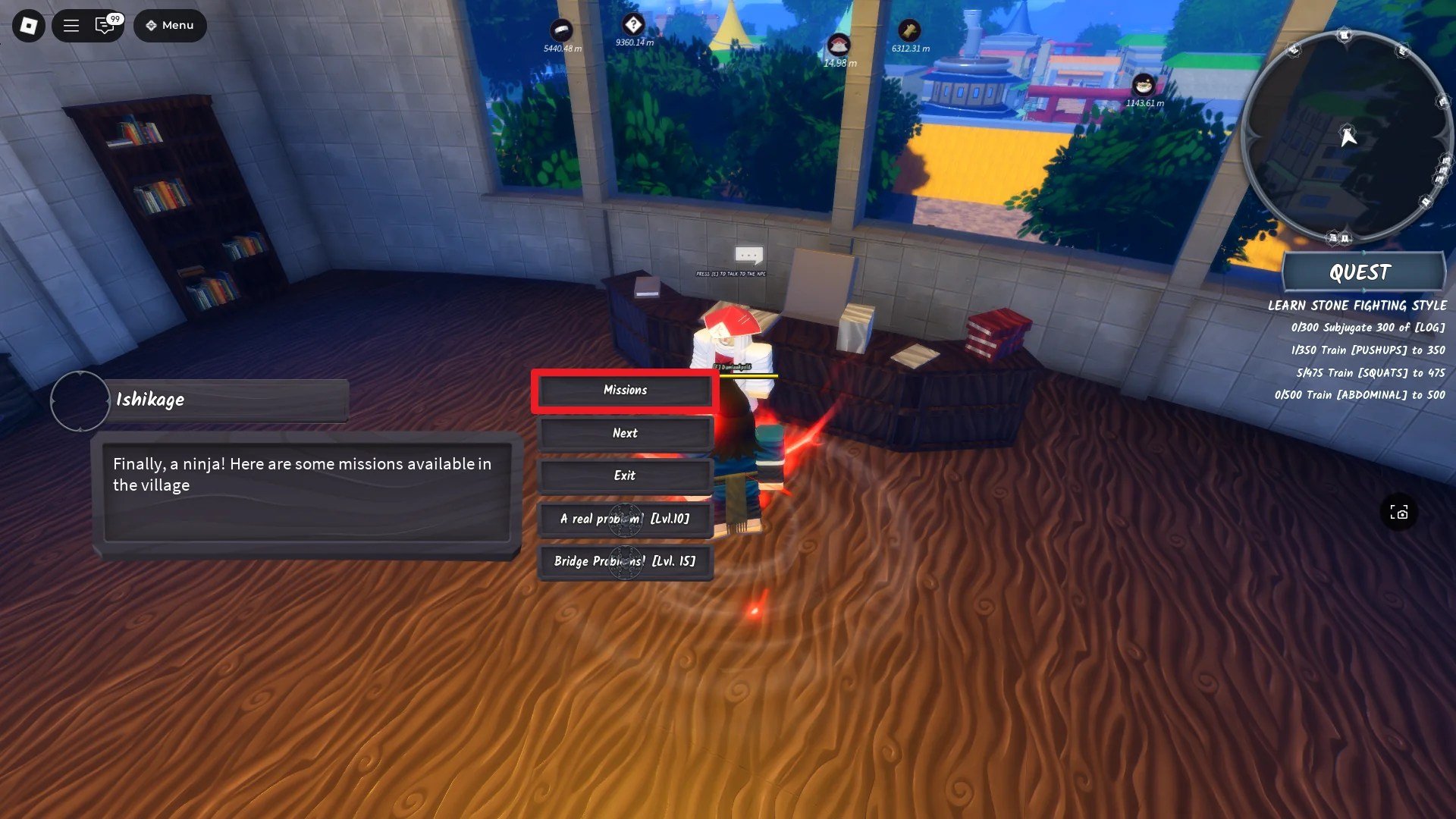 Ishikage NPC that hands you missions in Ninja Time Roblox experience