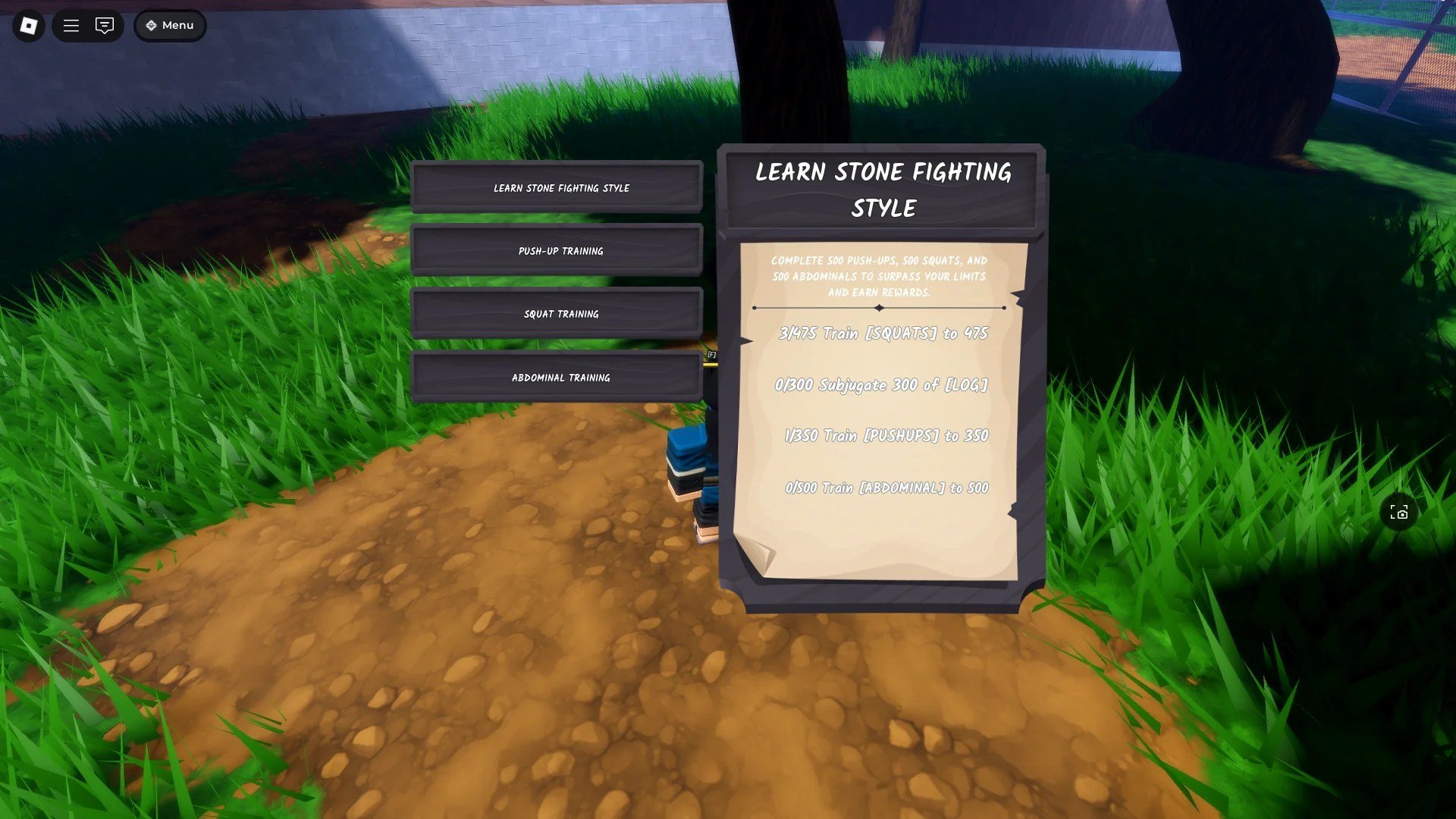 Preview of the Learn Stone Fighting Style quest in Ninja Time Roblox experience