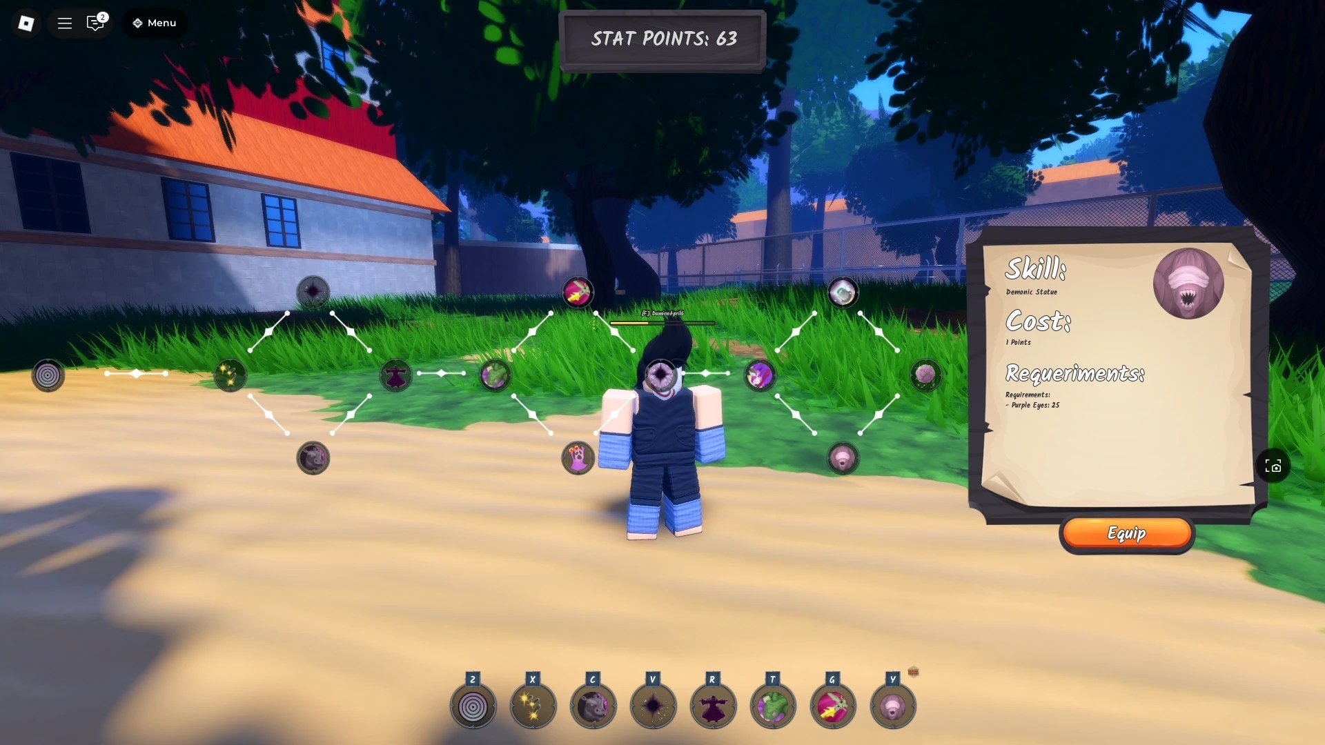 Preview of the skill tree for the Purple Eyes Clan in Ninja Time Roblox experience