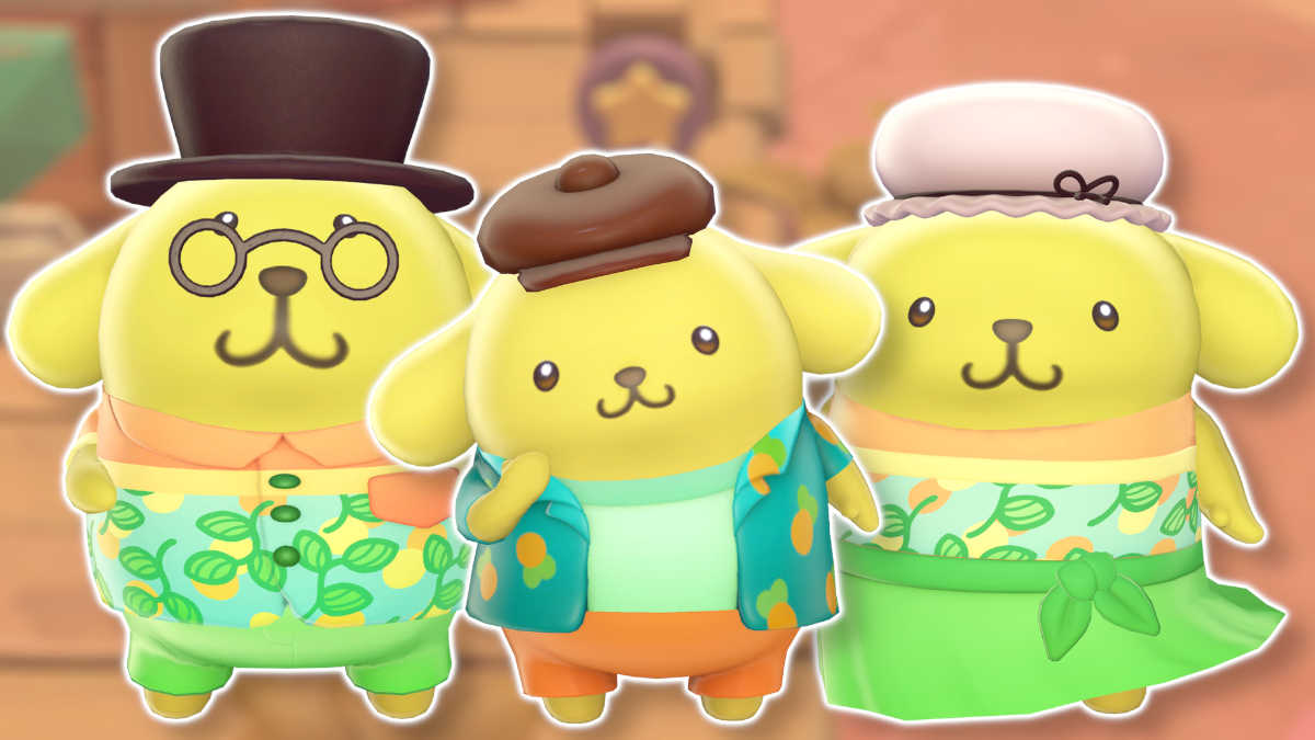 Pompompurin and his parents in Hello Kitty Island Adventure