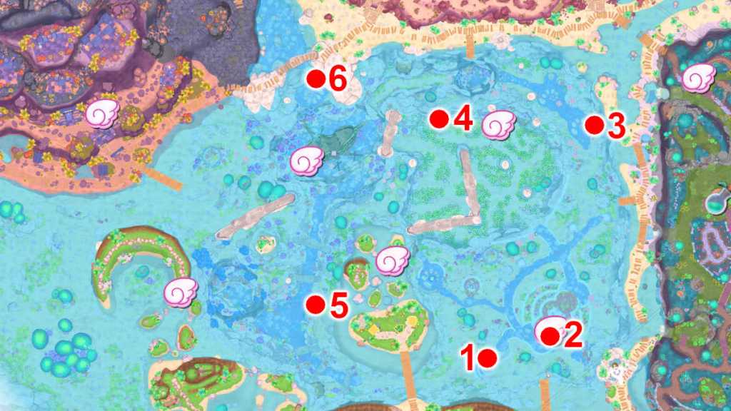 Locations of Challenge Courses in Rainbow Reef in Hello Kitty Island Adventure