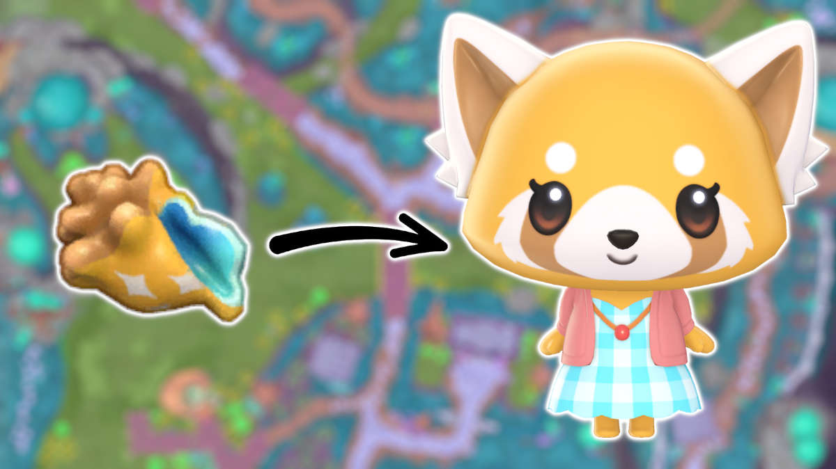 Retsuko and the Orange Echo Conch in Hello Kitty Island Adventure