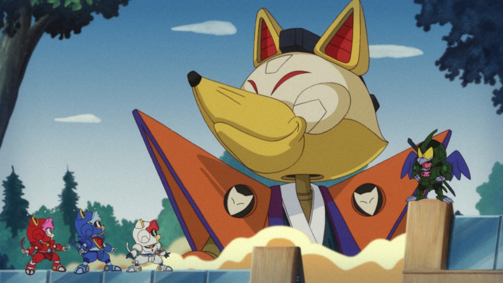 Facing off against Seymour Cheese in Samurai Pizza Cats: Blast from the Past