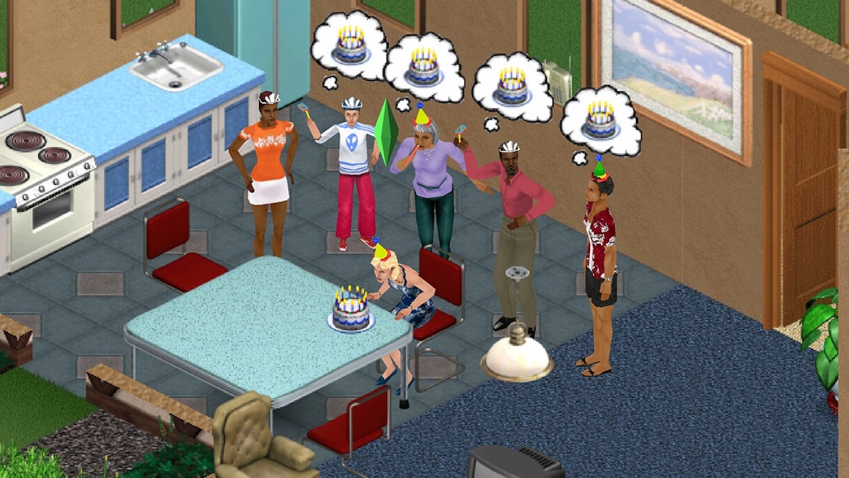 Sims hosting a birthday party