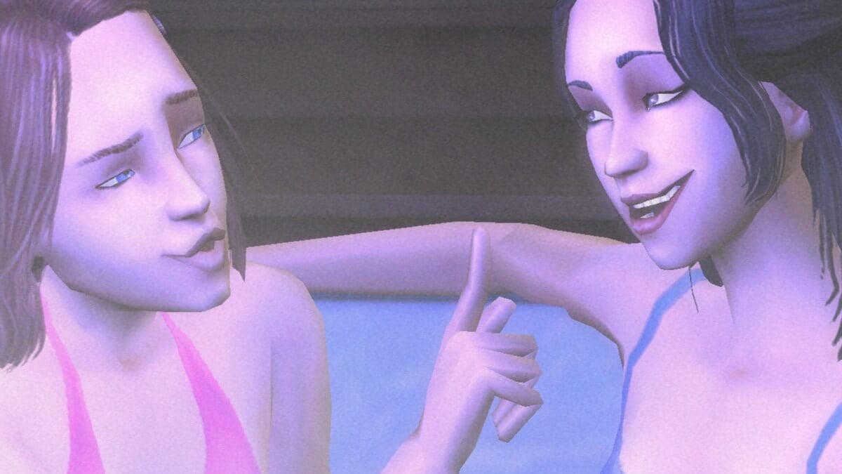 Screenshot of two Sims in a Hot Tub in The Sims 2.