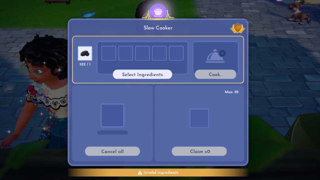 Slow Cooker menu in Disney Dreamlight Valley