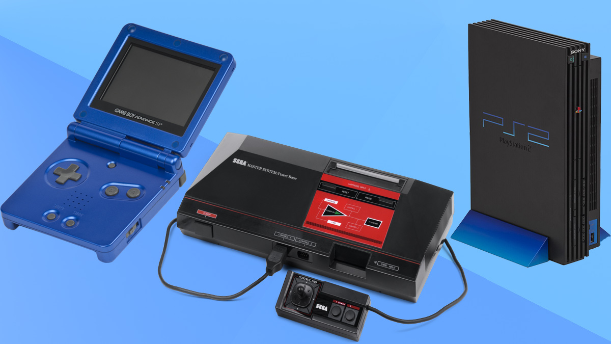 The 7 cheapest retro consoles to collect - a Game boy advance, Master System and Ps2 next to each other