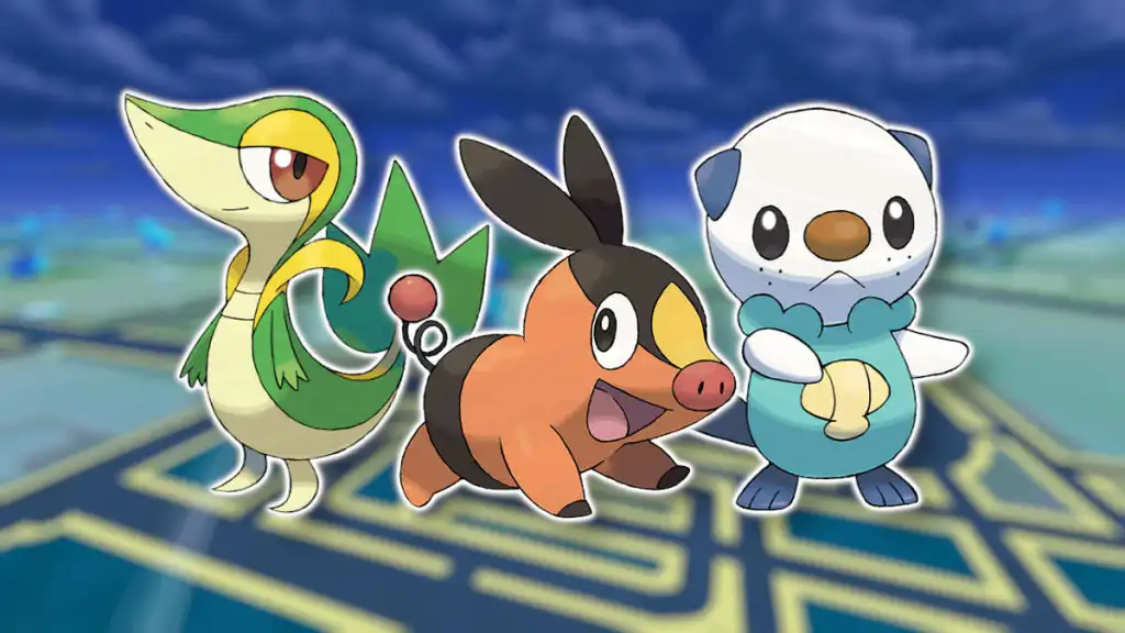 Snivy, Tepig, and Oshawott in Pokémon GO