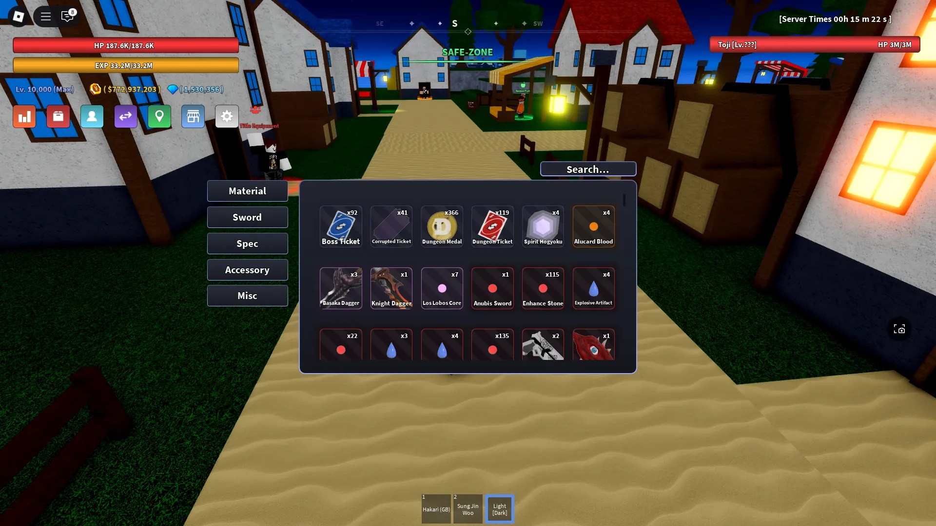 Preview of Basaka and Knight Daggers in the player inventory in Verse Piece Roblox experience