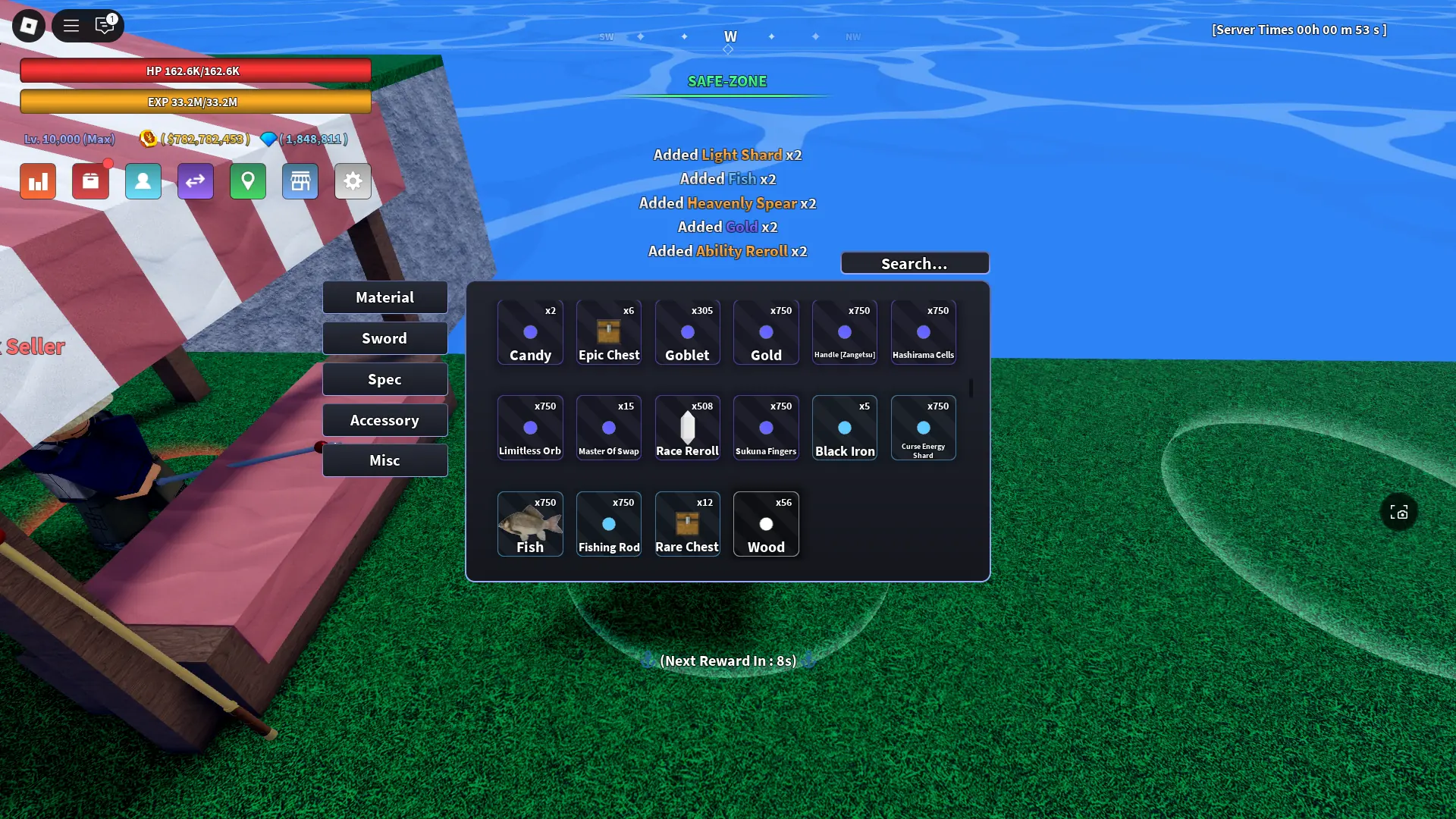 Preview of the loot gotten from fishing in Verse Piece Roblox experience