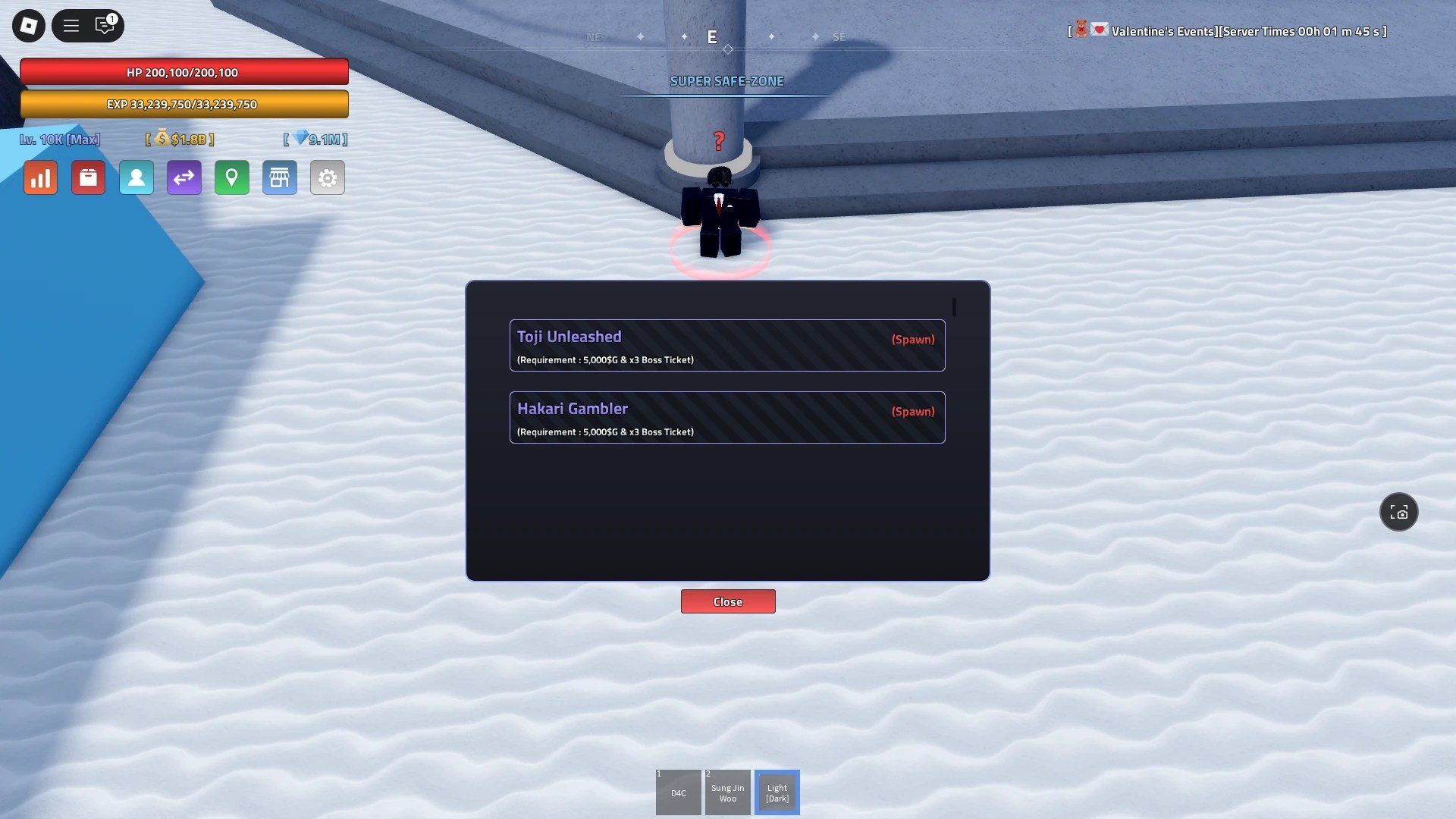 Preview of the Boss spawn menu in Verse Piece Roblox experience