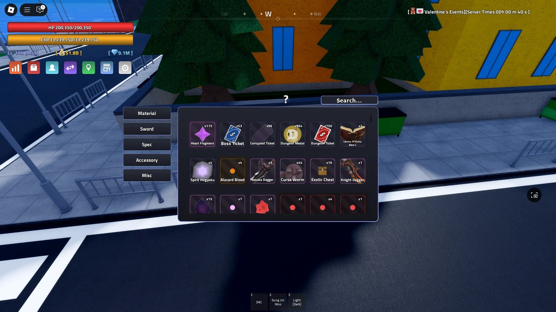 The Library of Ruina Bible's material needed to unlock the Roland spec in Verse Piece Roblox experience as shown in a player's inventory