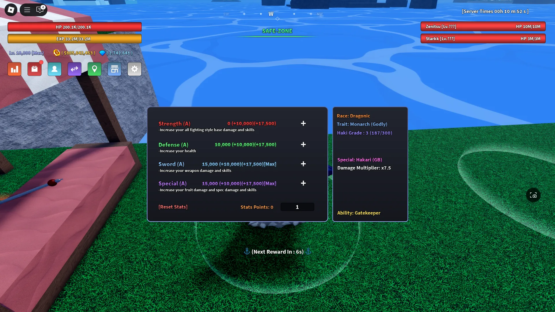 Preview of the stats menu and the stat grades which are upgraded by Limitbreak Stones in Verse Piece Roblox experience