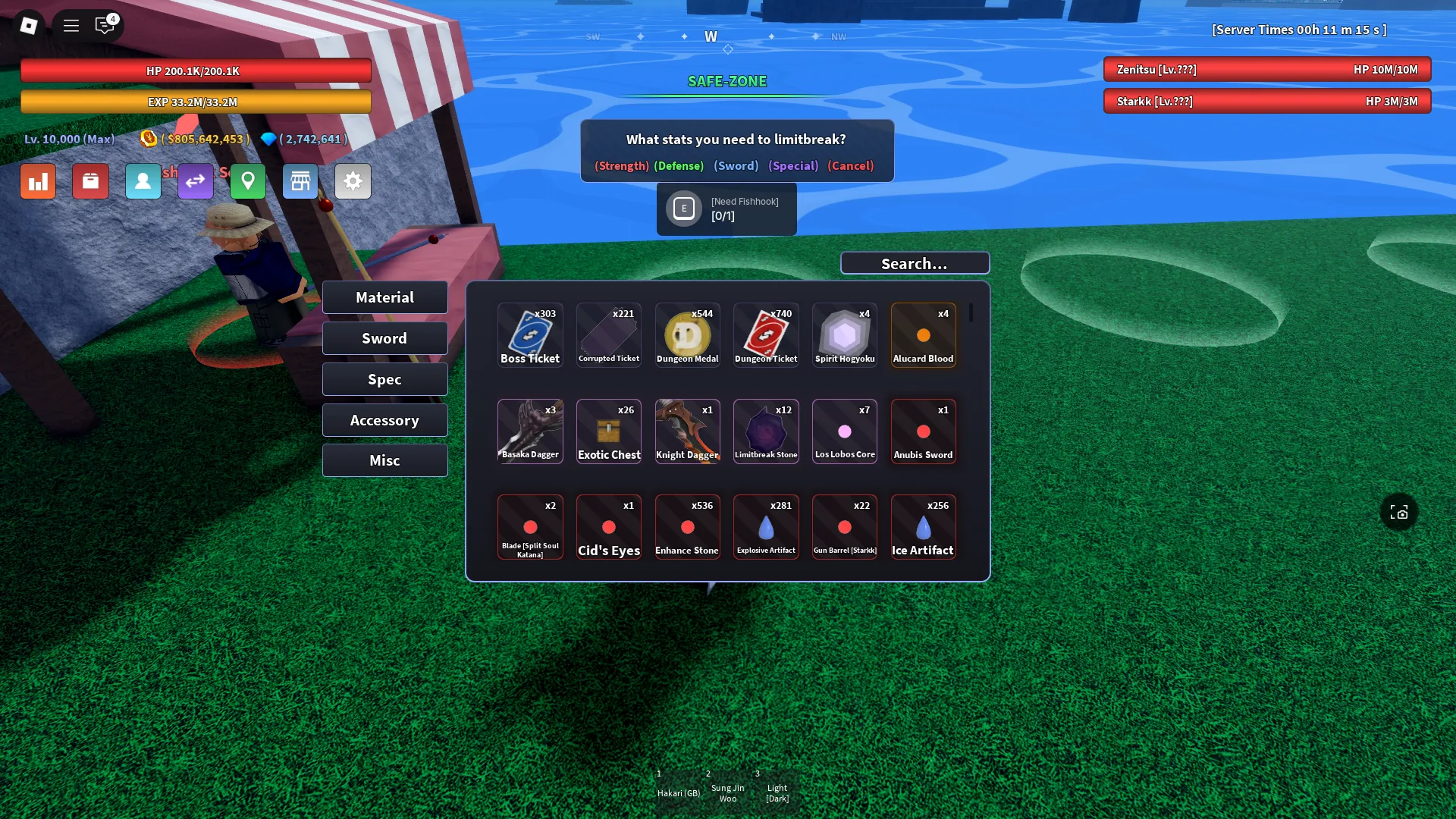 Preview of a player's inventory with some Limitbreak Stones in Verse Piece Roblox experience