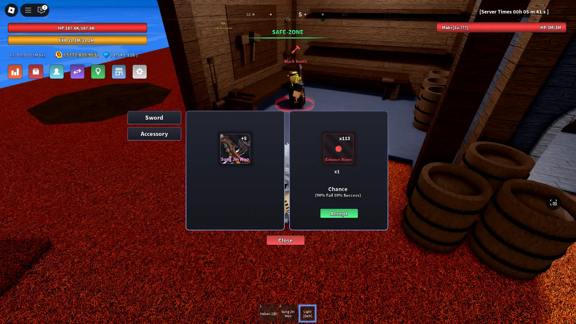 Preview of upgrading the Sung Jin Woo Sword in Verse Piece Roblox experience