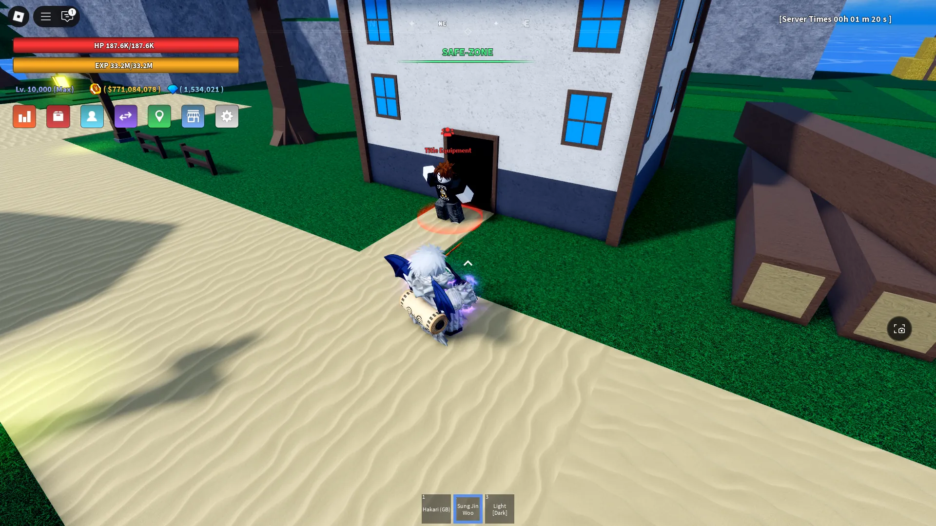 Location of the Title Equipment NPC on the Starter Island in Verse Piece Roblox experience