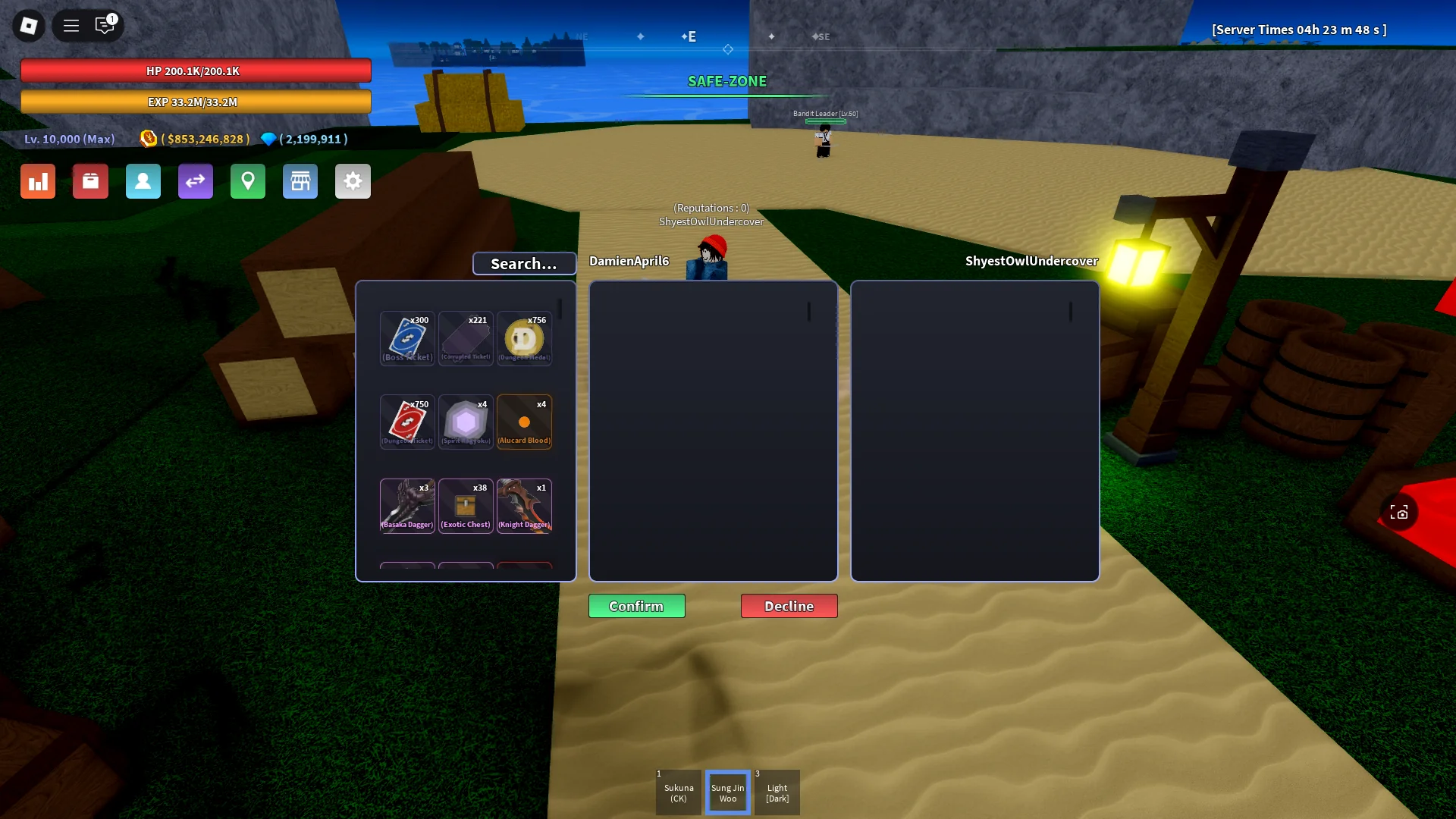 Preview of the trade window in Verse Piece Roblox experience