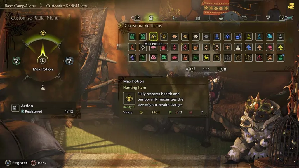 Customizing radial menu in Monster Hunter Wilds