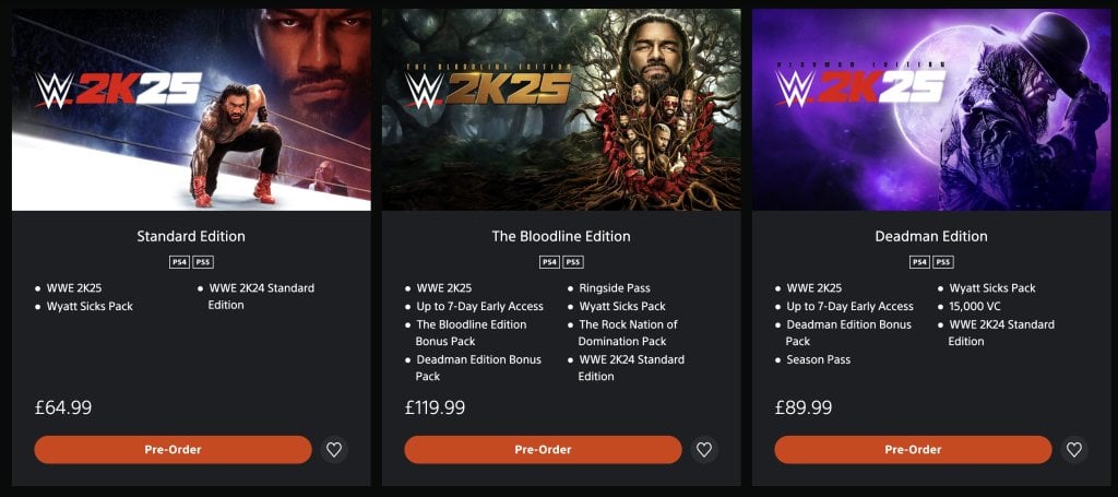 WWE 2K25 Different editions