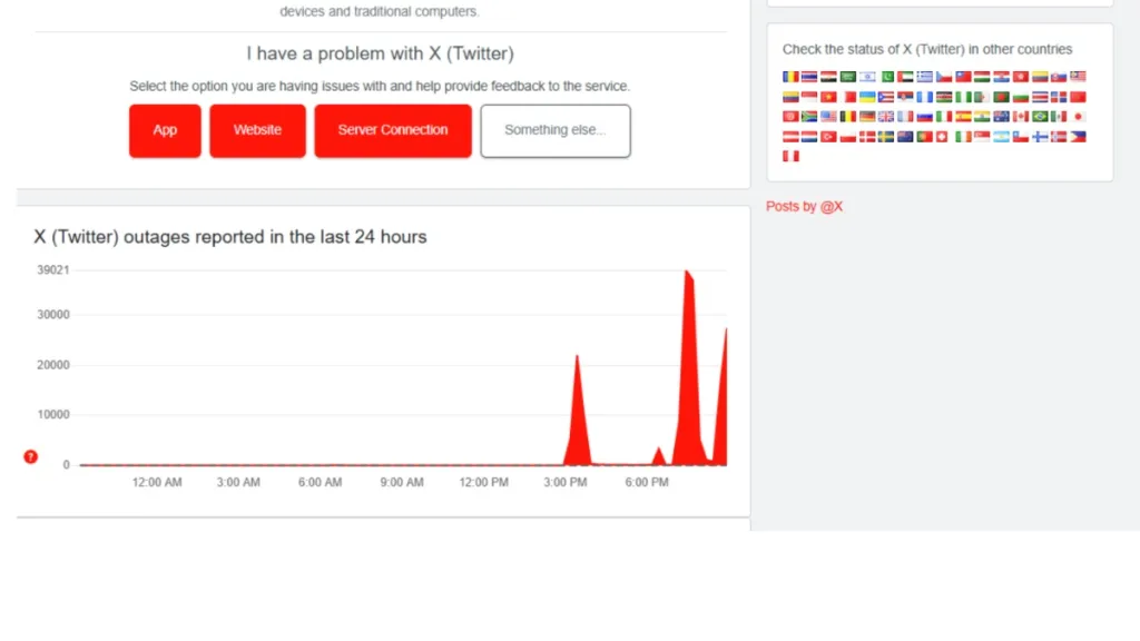 Image of X's status on Downdetector