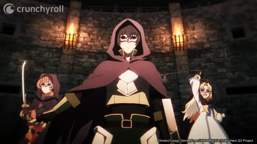 Naofumi, Raphtalia, and Filo in The Rising of the Shield Hero