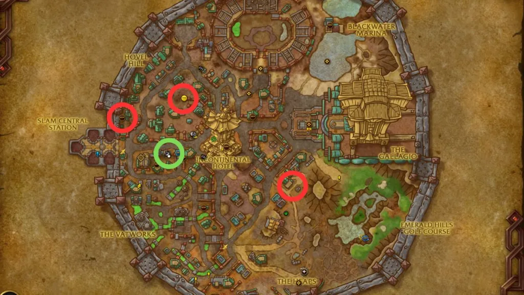 A map of Undermine shows the key locations of the quests in circles