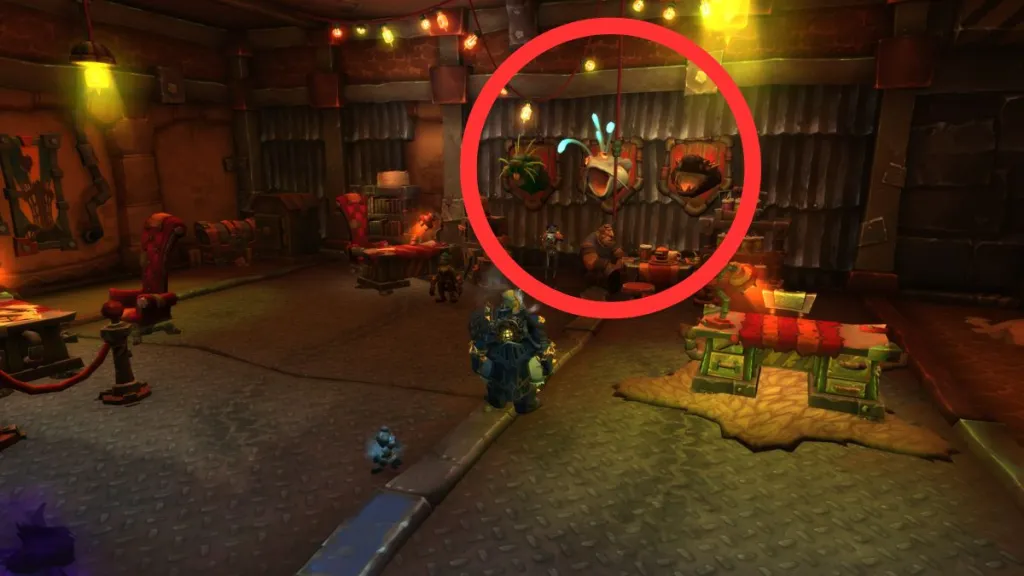 A circle shows where to place the heads of enemies killed for a story quest. It's on the wall of a hideout behind some deputies