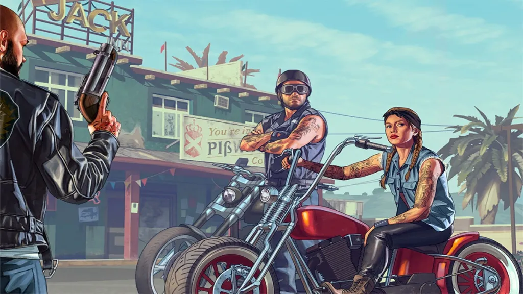 All GTA V Online Treasure Hunt locations - two gang members sitting on motorbikes