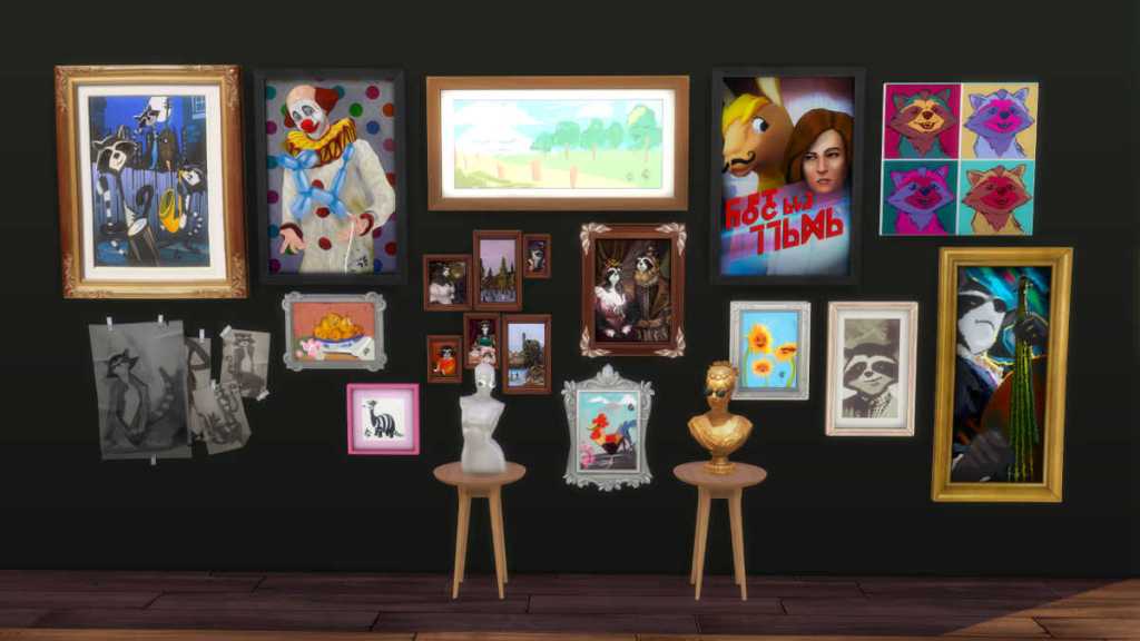 All of the pieces included in the Trashley's Certified Art Collection in The Sims 4