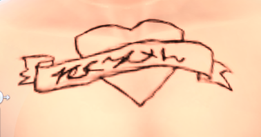 Heart and scroll tattoo design in The Sims 4