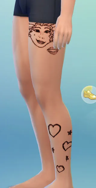 Face and doodles tattoo in The Sims 4