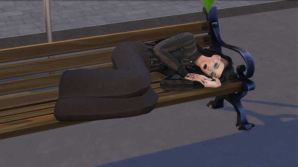 Sleeping on a bench in The Sims 4