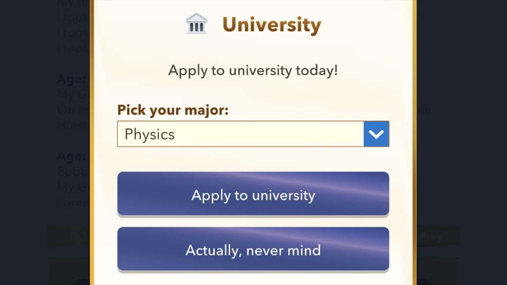 BitLife studying physics in university