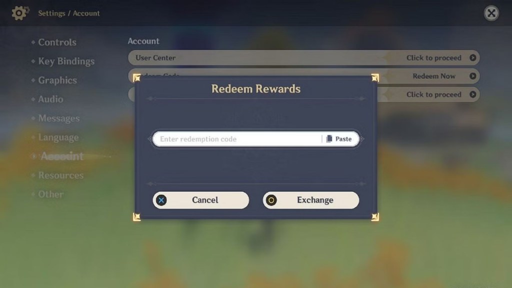 redeeming livestream code via in-game settings